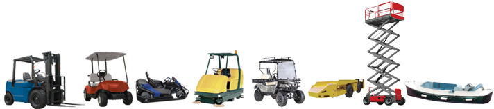Vehicles, electric, forklift, golf cart, go-kart, scrubber, sweeper, NEV, LSV, mining, mantrip, personnel carrier, aerial lift, pallet jack, electric boat, GSE, ground support equipment, tug, tugback, tow truck, tow back